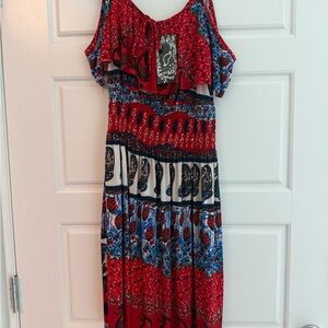 Bohemian Red and Blue Maxi Dress